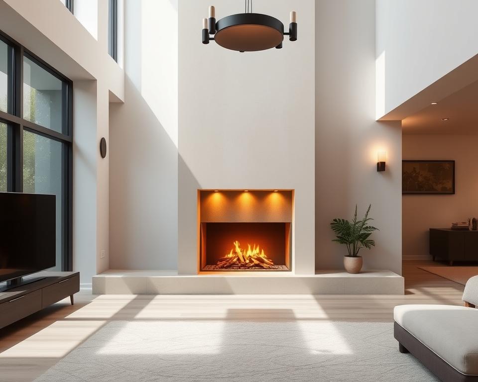 Kamin im offenen Wohnraum Design